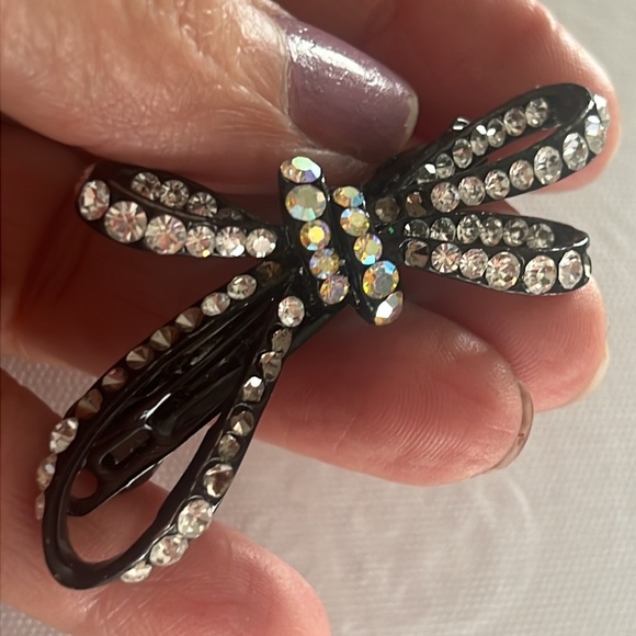 Vintage Double Bow Barretts with Borealis Aurora and Clear Crystals - Picture 7 of 11